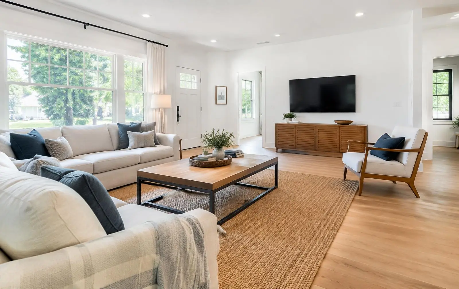 Bright, fully restored living room after a BlueLion project in Orange County, NY