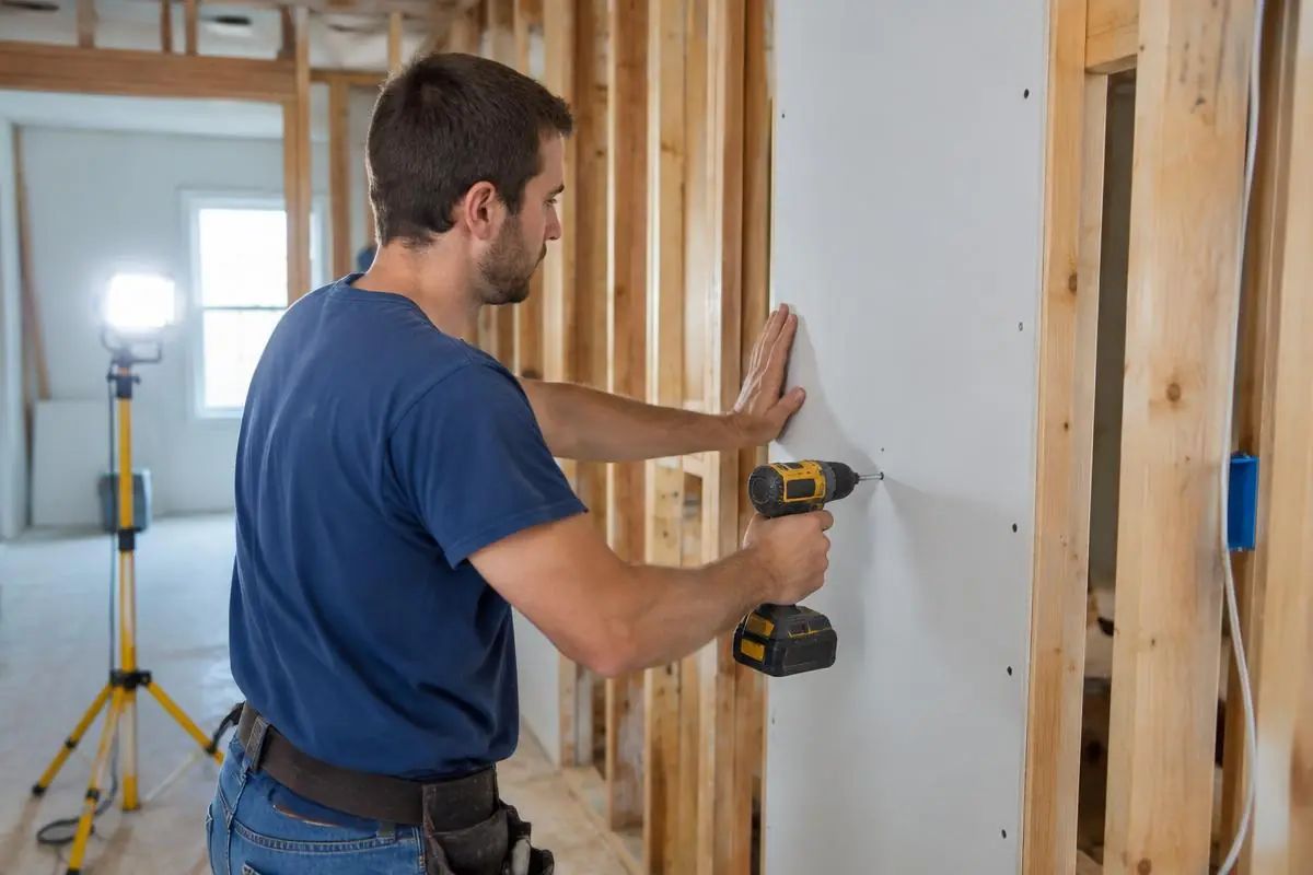 Drywall being installed on new framing during a home rebuild in Orange County, NY