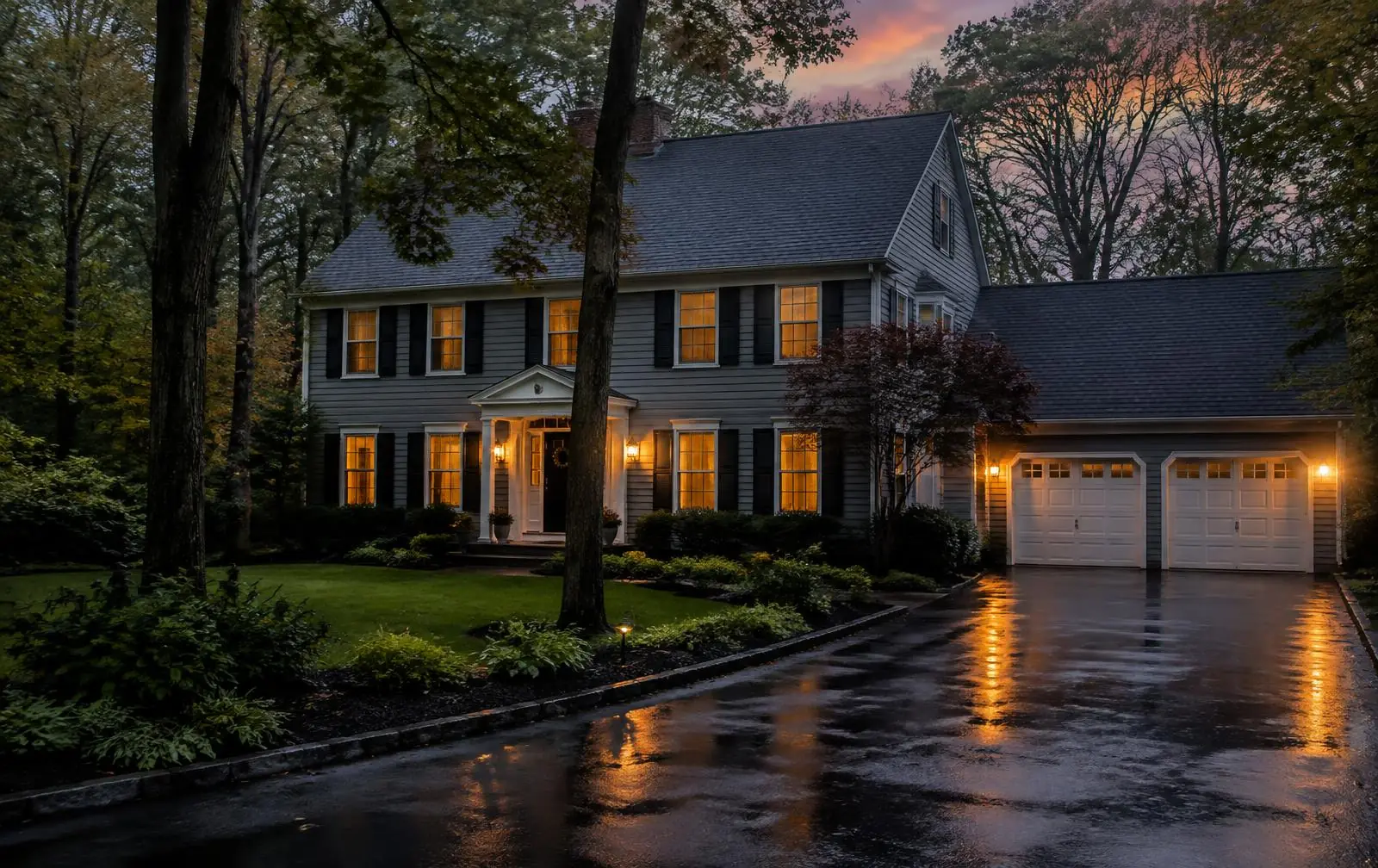 Hudson Valley colonial home after rain in Orange County, NY