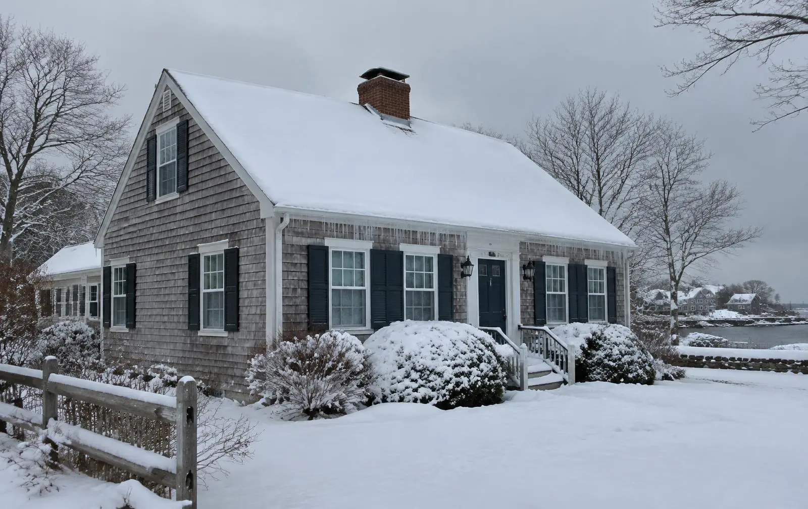 Cape-style home in winter snow in Johnson, NY — water, fire, and mold restoration service area